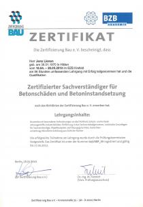 Zertifizierung Sachverständiger für Betonschäden und Betoninstandsetzung