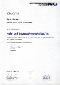 Zeugnis Holz- und Bautenschutztechniker